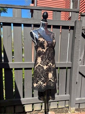 Free People Black Lace Overlay Mini Dress with Nude Lining